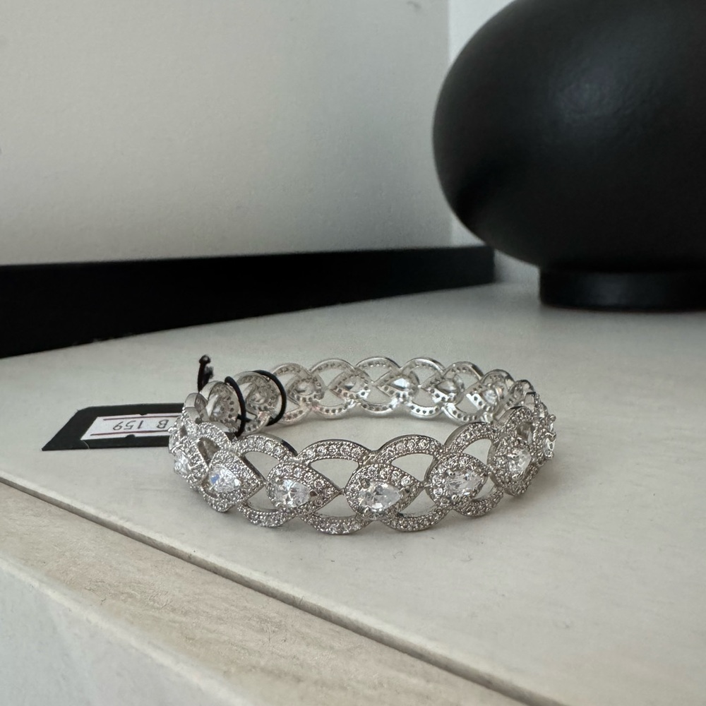 Tejani Elegant Silver Bridal Cuff Bracelet with Cubic Zirconia Teardrop crystal